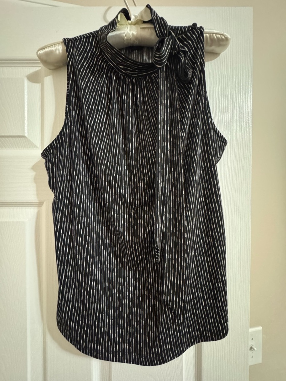 Sleeveless Tie-Neck Black & White Striped Top